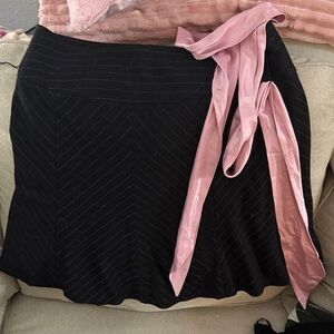 Express Black Mini Skirt with Pink Tie Accent